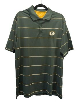 Green Bay Packers Polo Shirt Men's L Green Gold Striped NFL Football Antigua